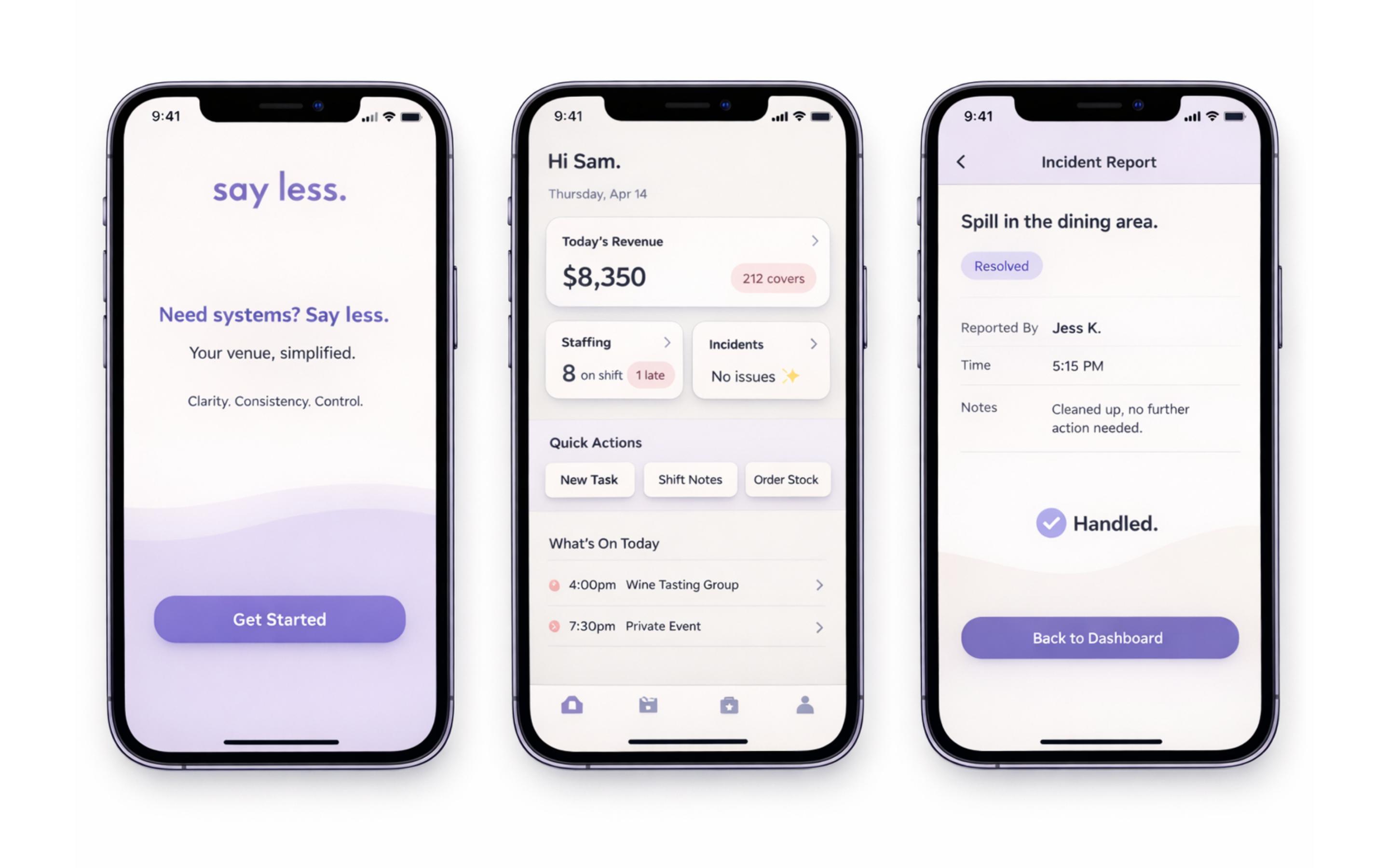 Say Less mobile UI mockup